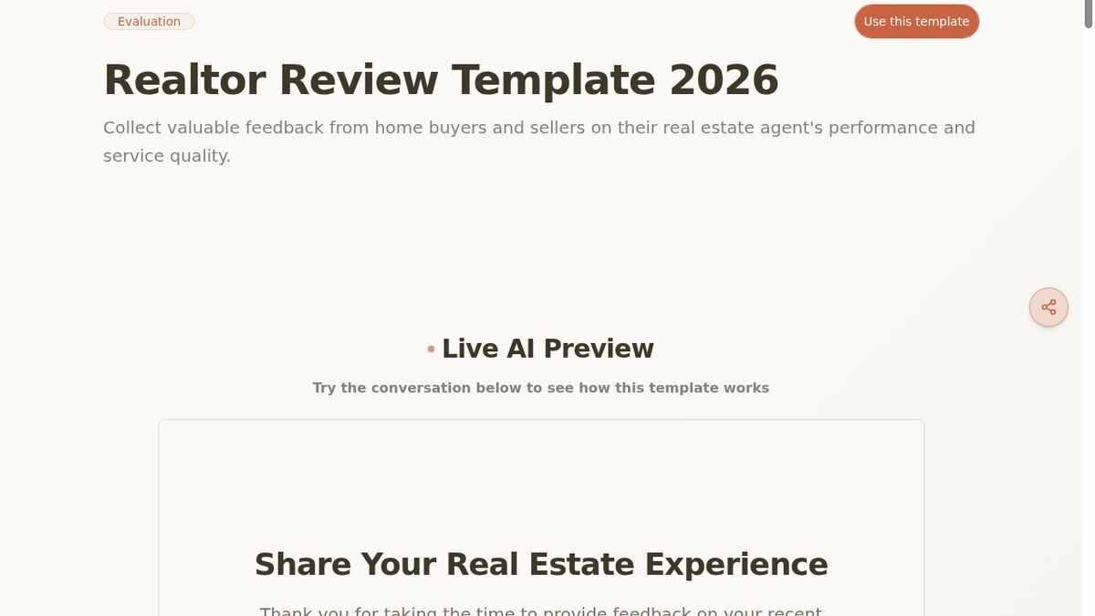 Dashform Realtor Review Template template page screenshot