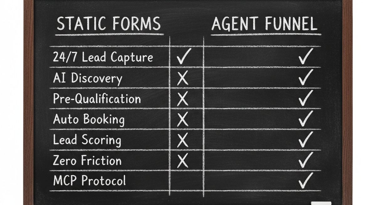 Comparison of traditional forms vs agent-ready funnels