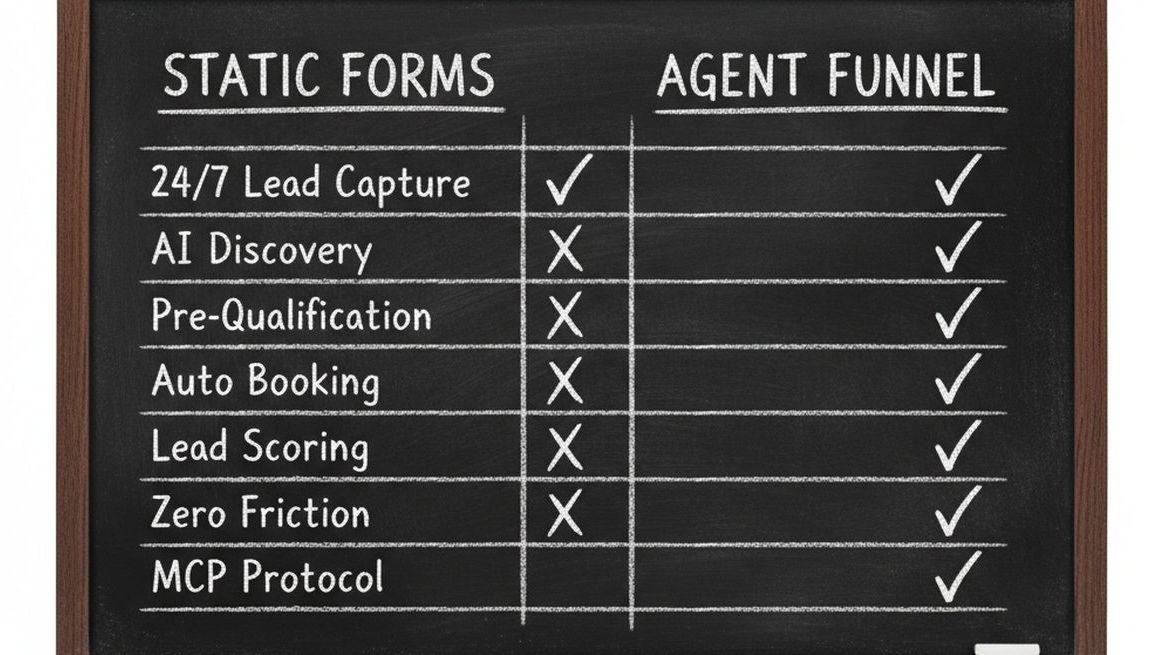 Comparison of traditional forms vs agent-ready funnels