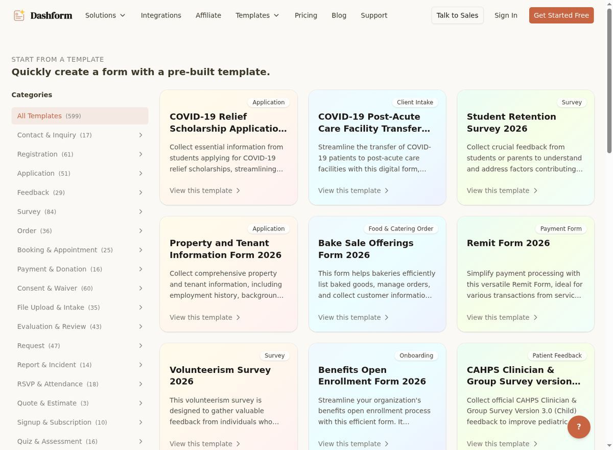 Dashform template library — 600+ templates