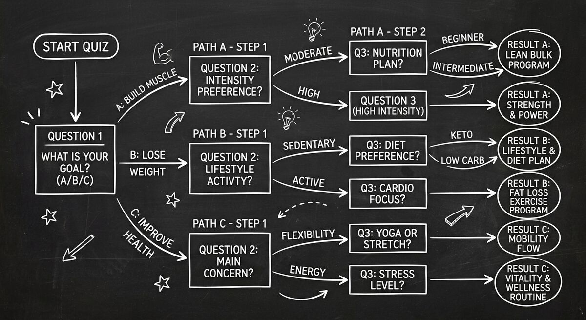 Multi-step quiz funnel with branching conditional logic and personalized question paths