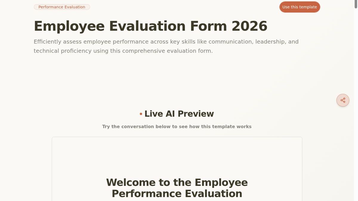 Dashform Employee Evaluation Form template page screenshot