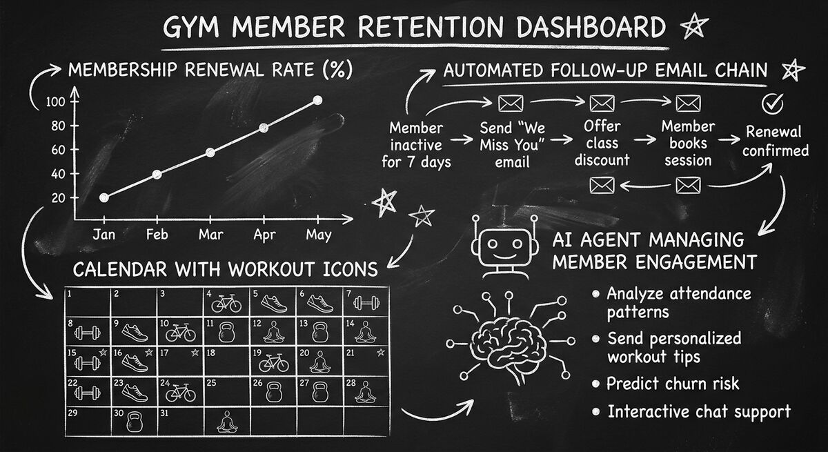 Gym member retention dashboard with AI-powered engagement tracking