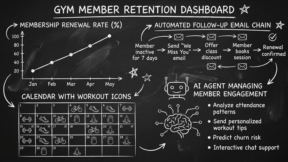 Gym member retention dashboard with AI-powered engagement tracking