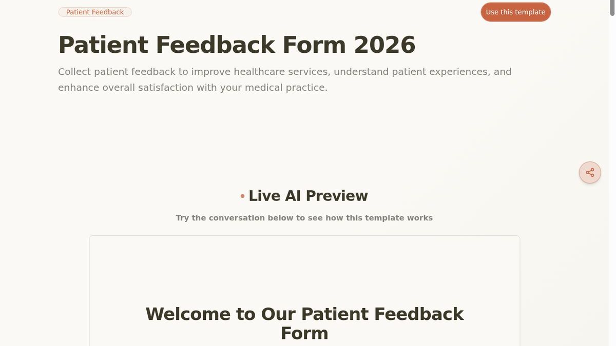 Dashform Patient Feedback Form template page screenshot