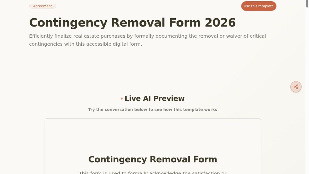 Dashform Contingency Removal Form template page screenshot