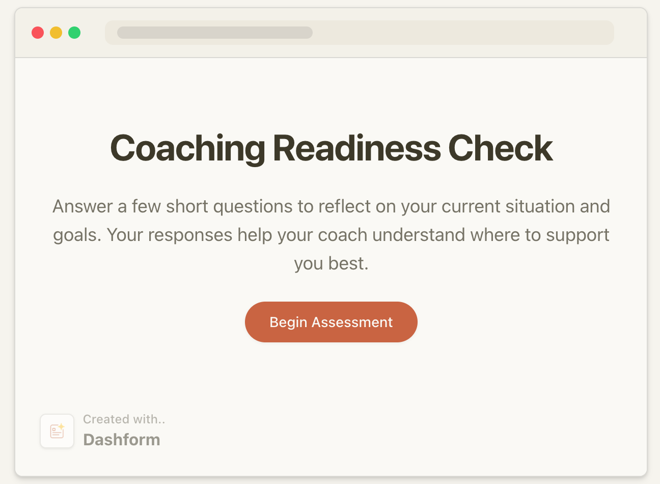 AI-powered coaching assessment and scoring form built with Dashform AI