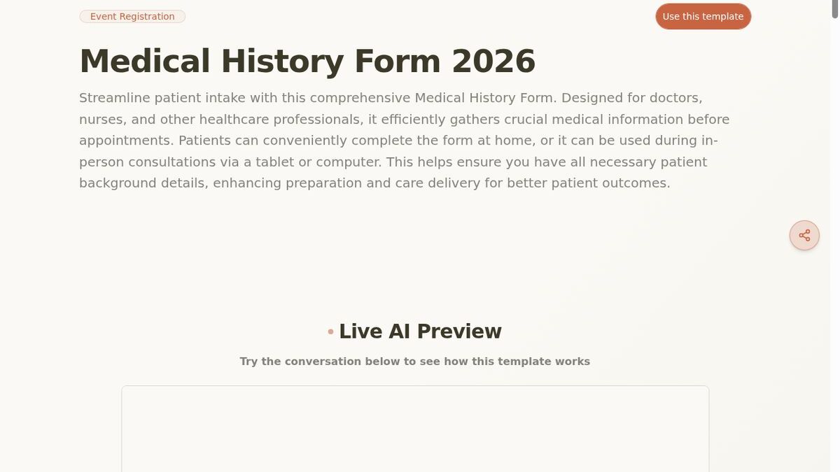 Dashform Medical History Form template page screenshot