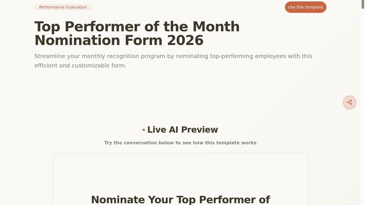 Dashform Employee Recognition Nomination Form template page screenshot