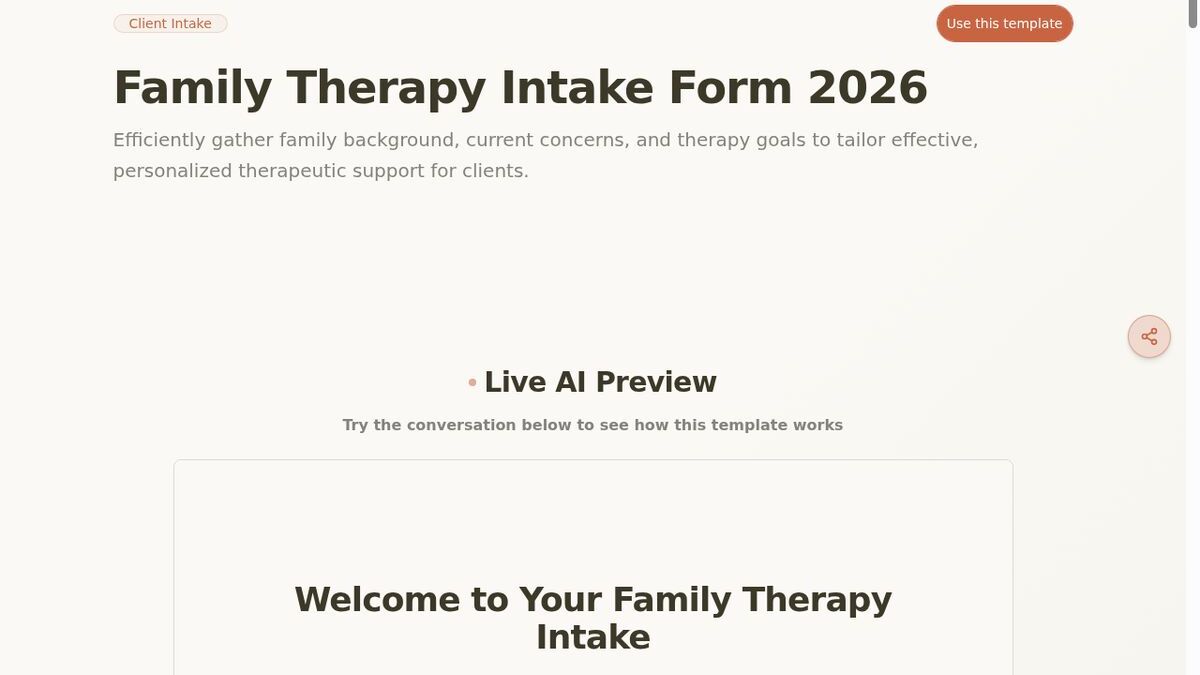 Dashform Family Therapy Intake Form template page screenshot