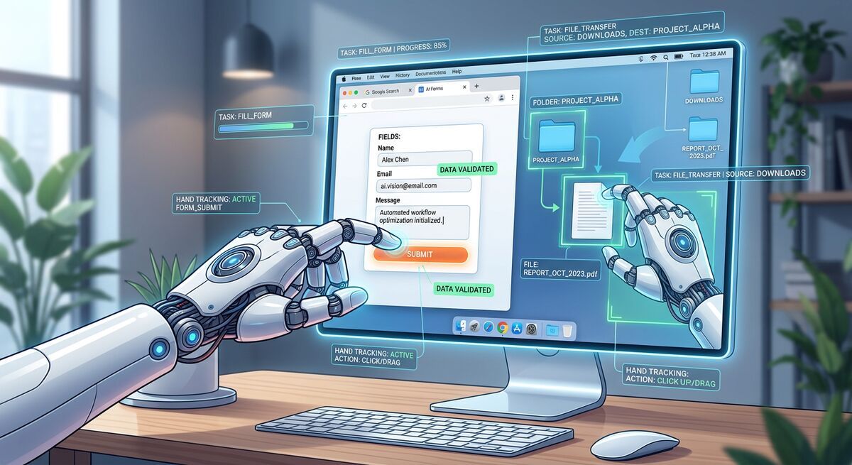GPT-5.4 computer use agent navigating between CRM, calendar, and email tools autonomously