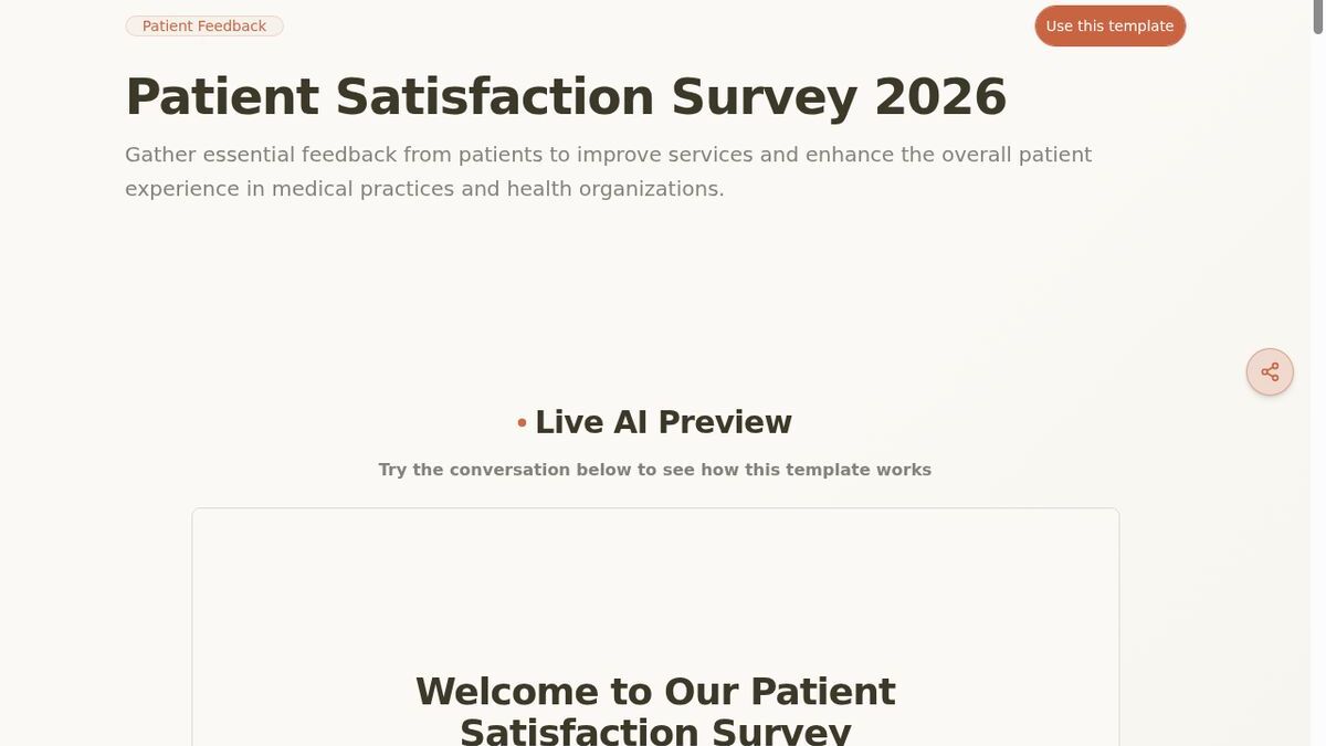 Dashform Patient Satisfaction Survey template page screenshot
