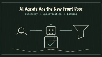 Chalkboard sketch showing AI agents as the new front door from discovery to booking