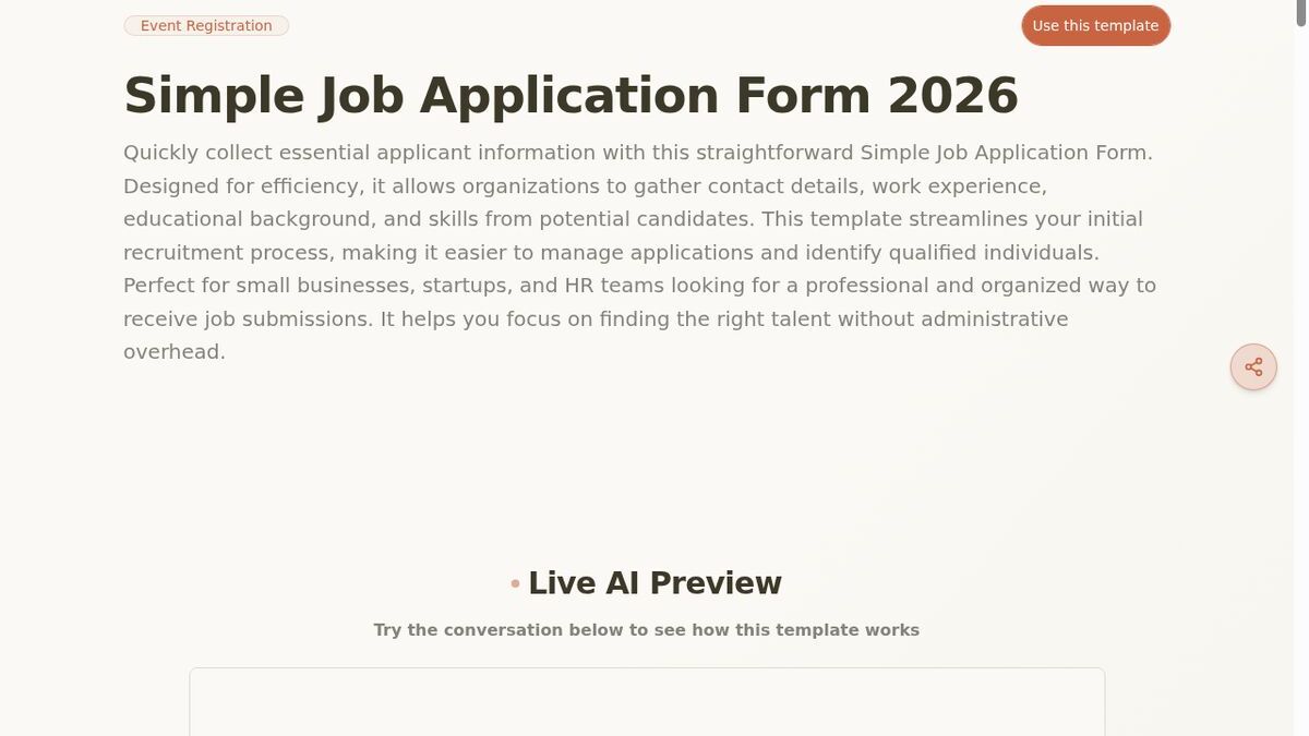 Dashform Job Application Form template page screenshot