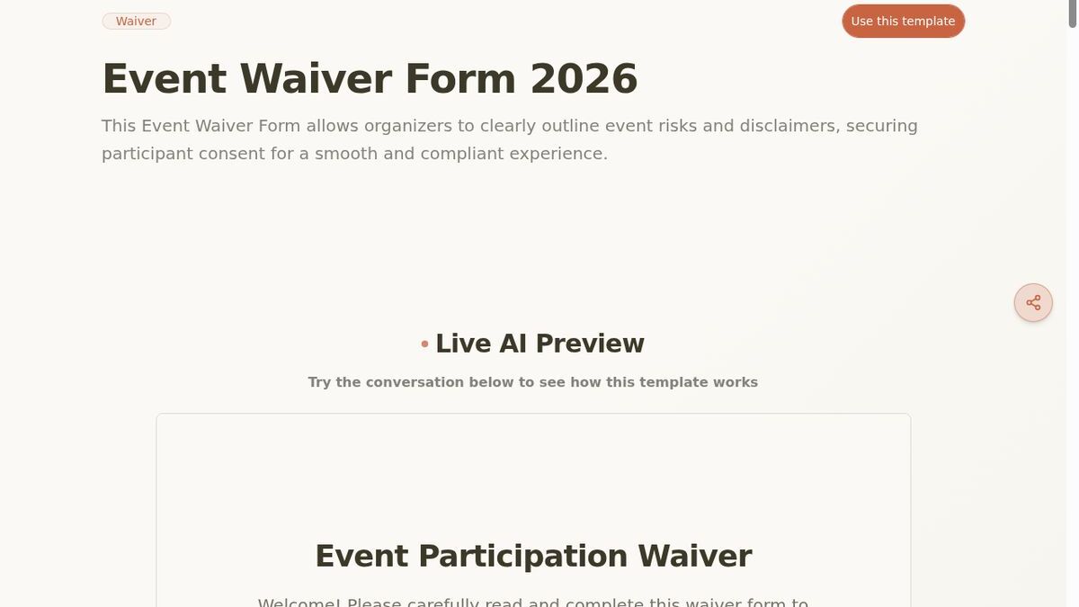 Dashform Event Waiver Form template page screenshot