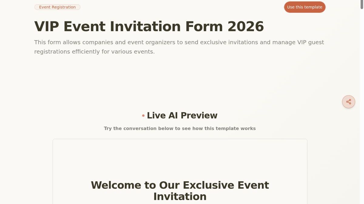 Dashform VIP Event Invitation Form template page screenshot