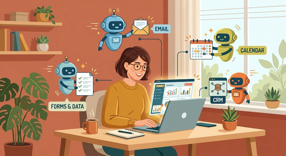 Small business owner using AI assistant for task automation