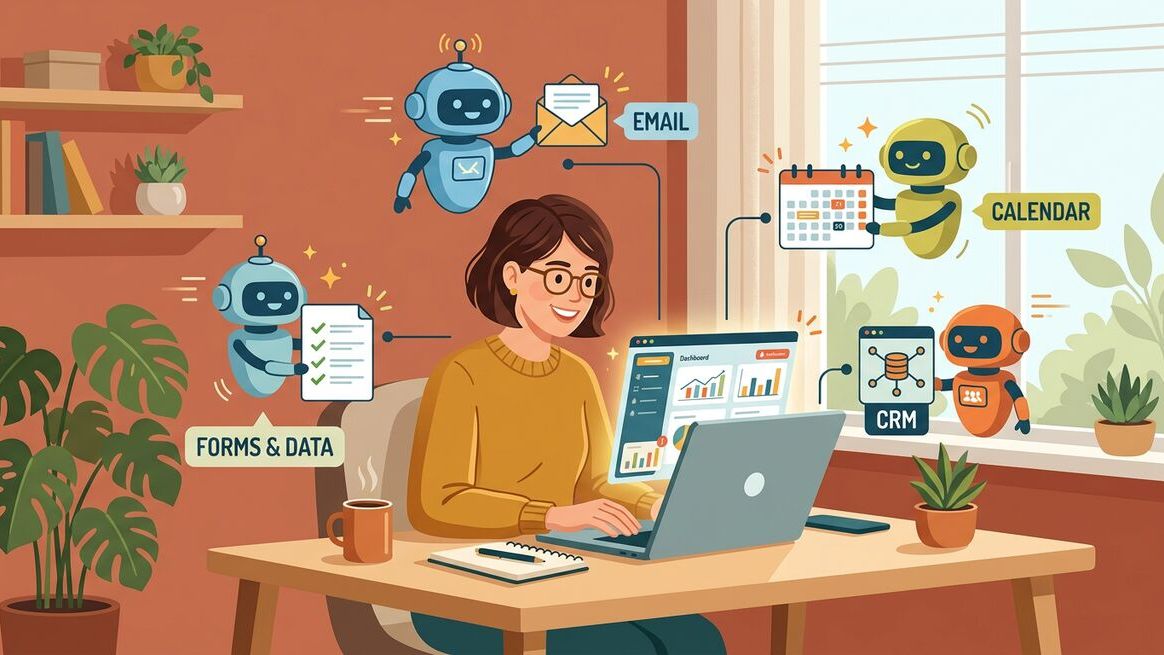 Small business owner using AI assistant for task automation