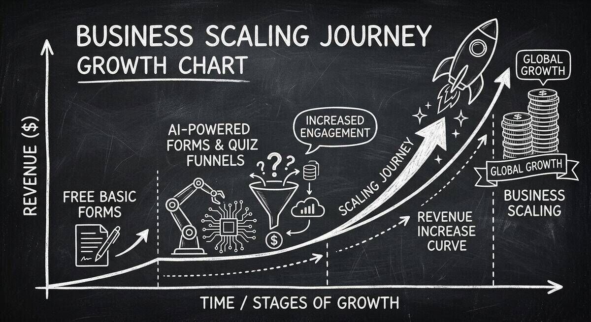 Growth chart showing business scaling journey from free basic forms to AI-powered forms