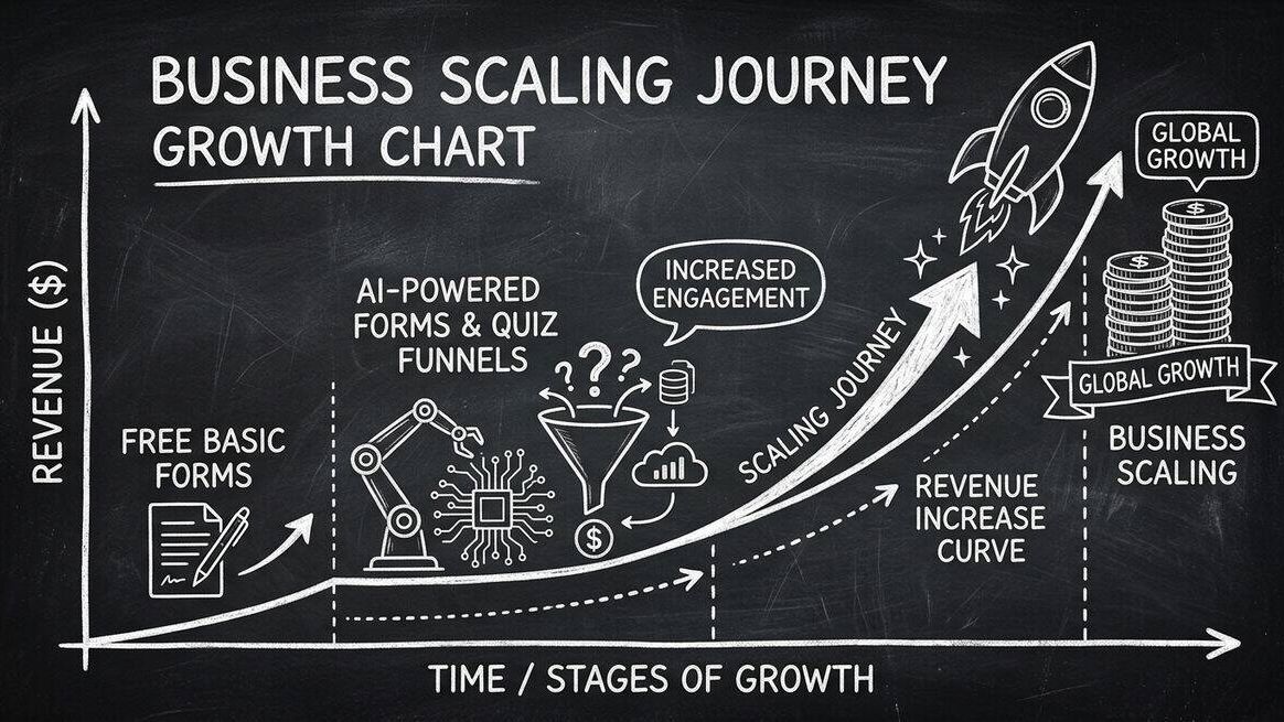 Growth chart showing business scaling journey from free basic forms to AI-powered forms