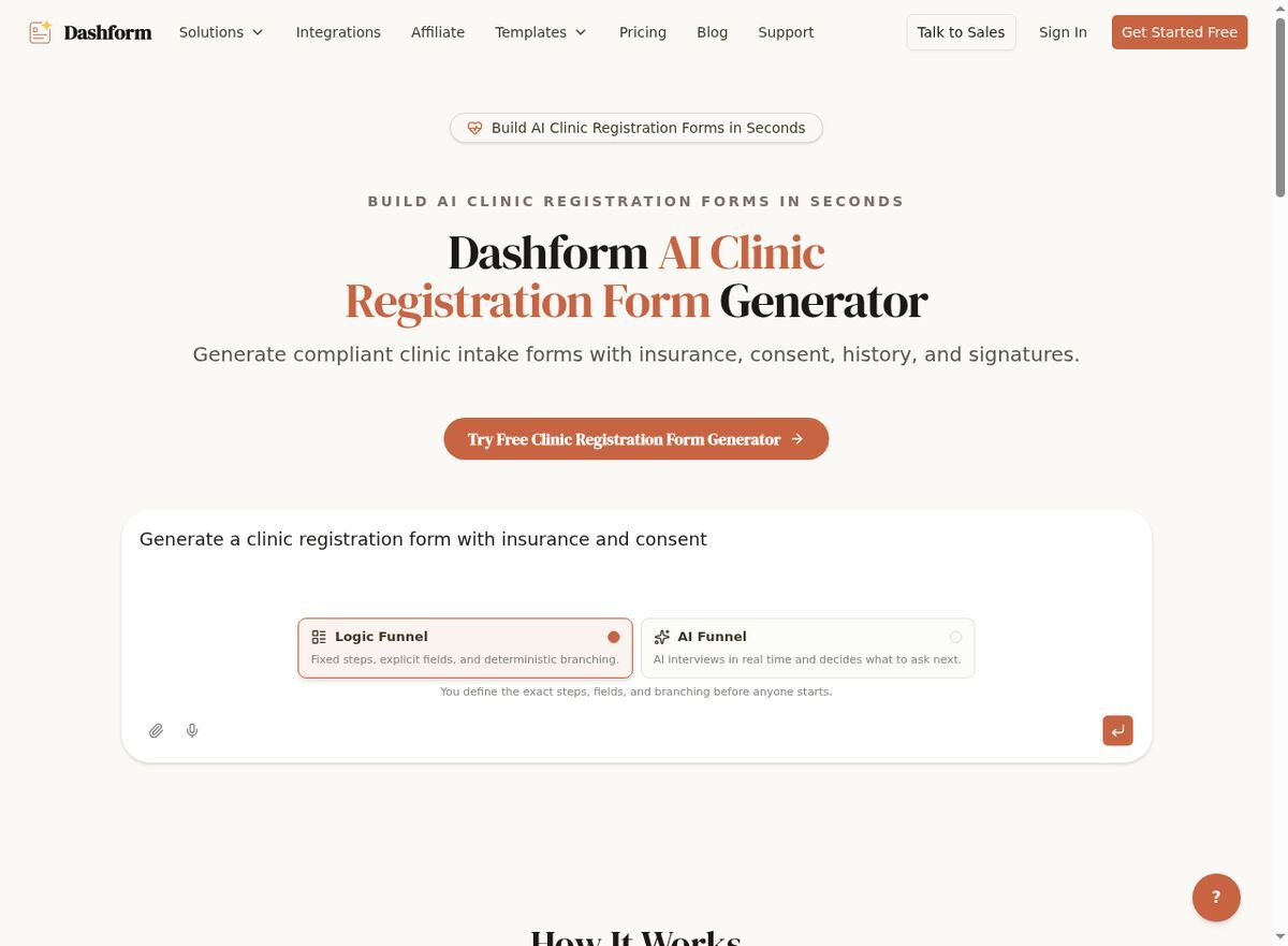 Dashform AI Clinic Registration Form Generator for dental patient registration