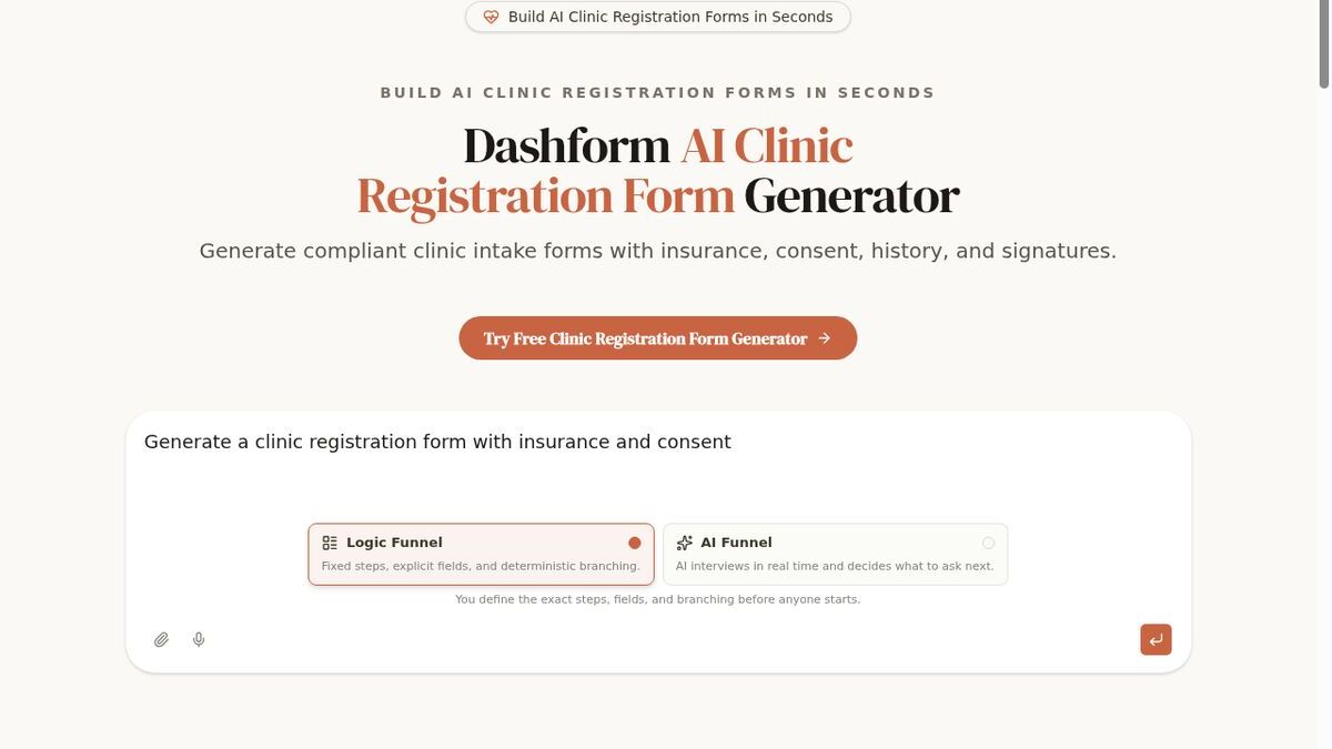 Dashform AI Clinic Registration Form Generator for dental patient registration