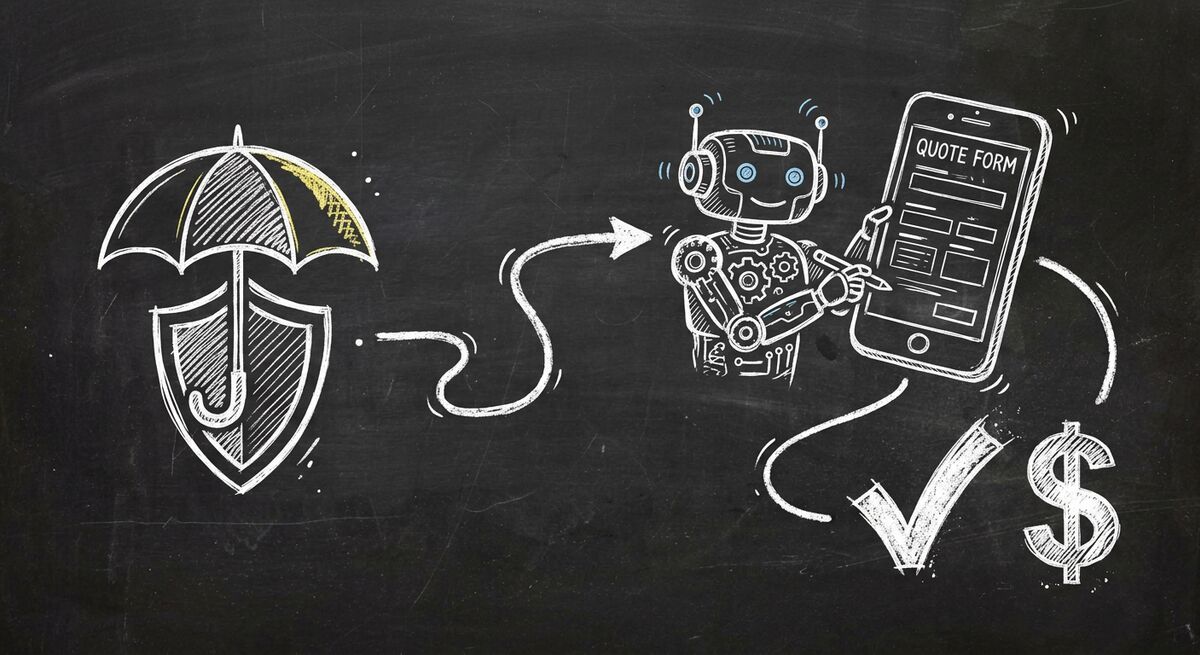 Chalkboard sketch of insurance AI automation with OpenClaw agent and Dashform quote qualification quiz