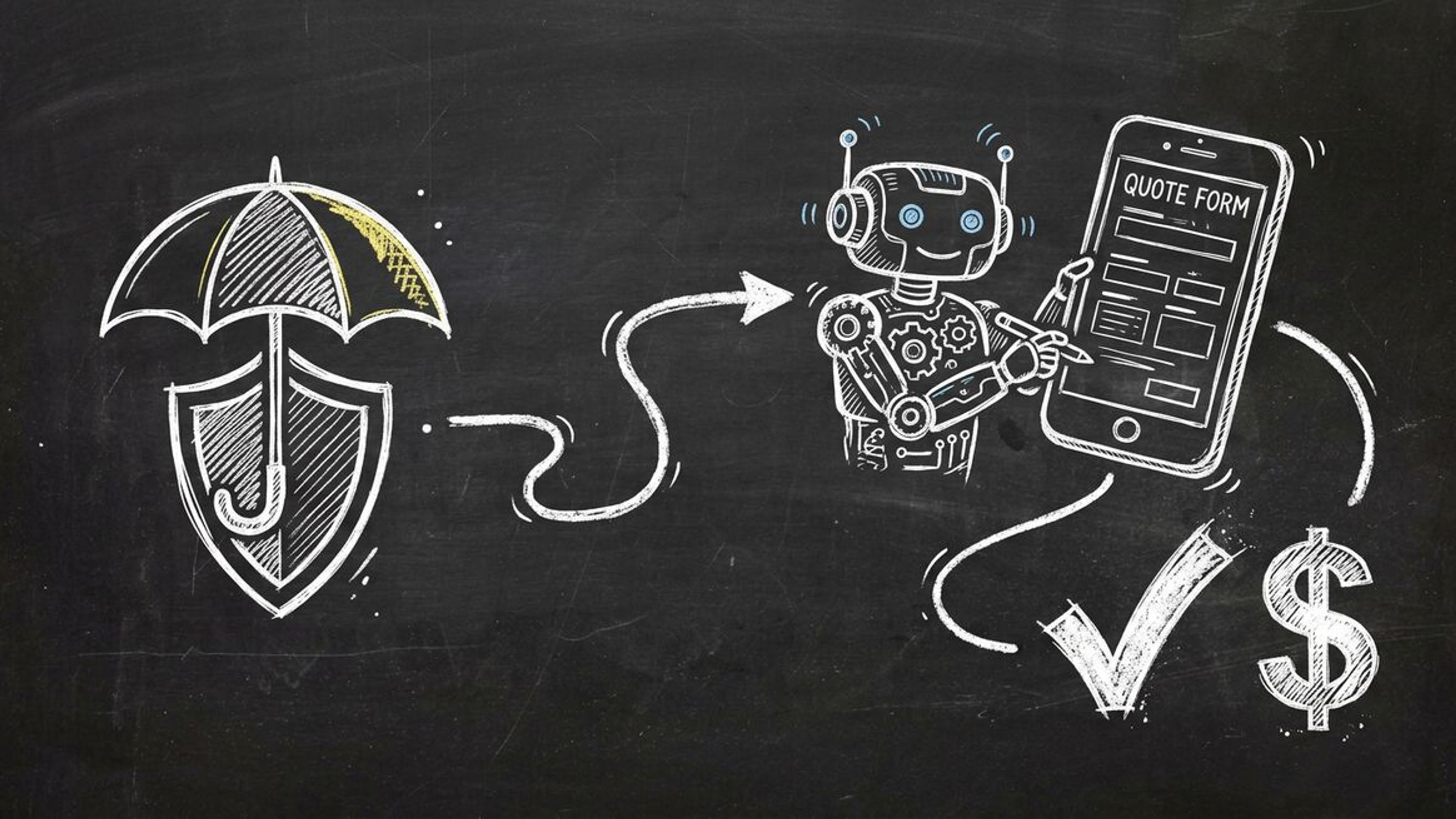 Chalkboard sketch of insurance AI automation with OpenClaw agent and Dashform quote qualification quiz