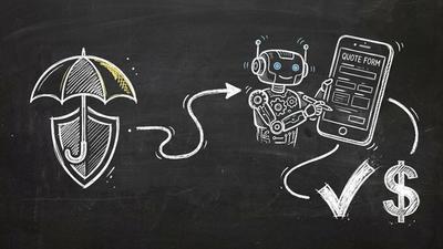 Chalkboard sketch of insurance AI automation with OpenClaw agent and Dashform quote qualification quiz