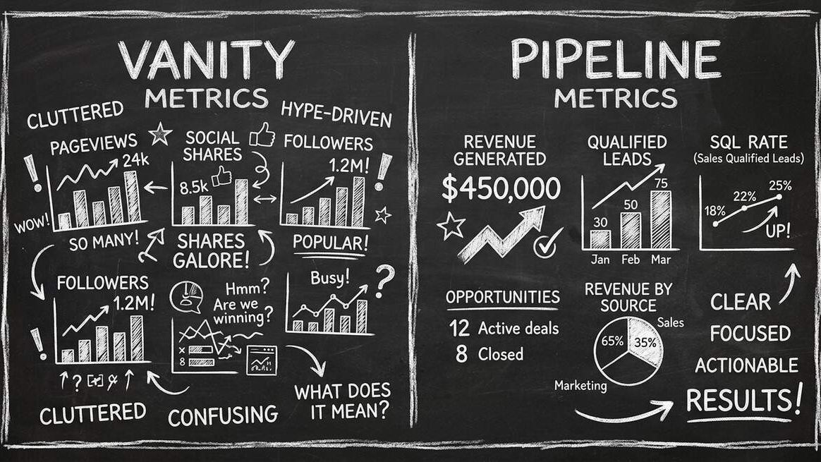 Vanity metrics vs pipeline metrics dashboard comparison