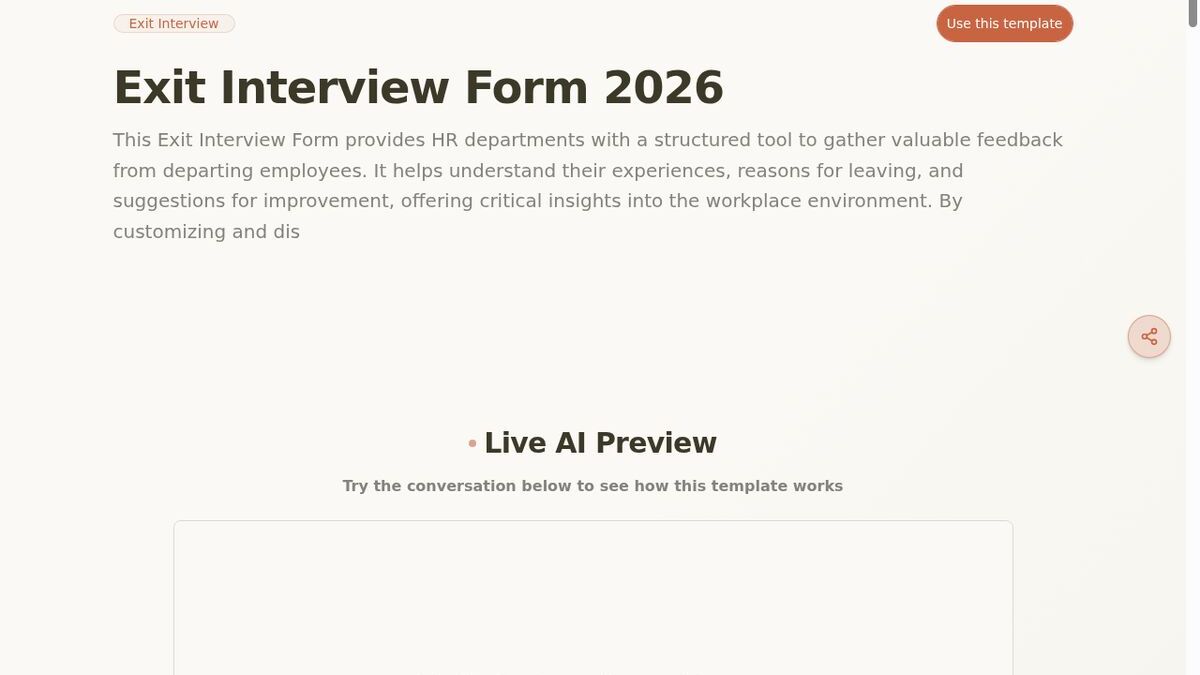 Dashform Exit Interview Form template page screenshot