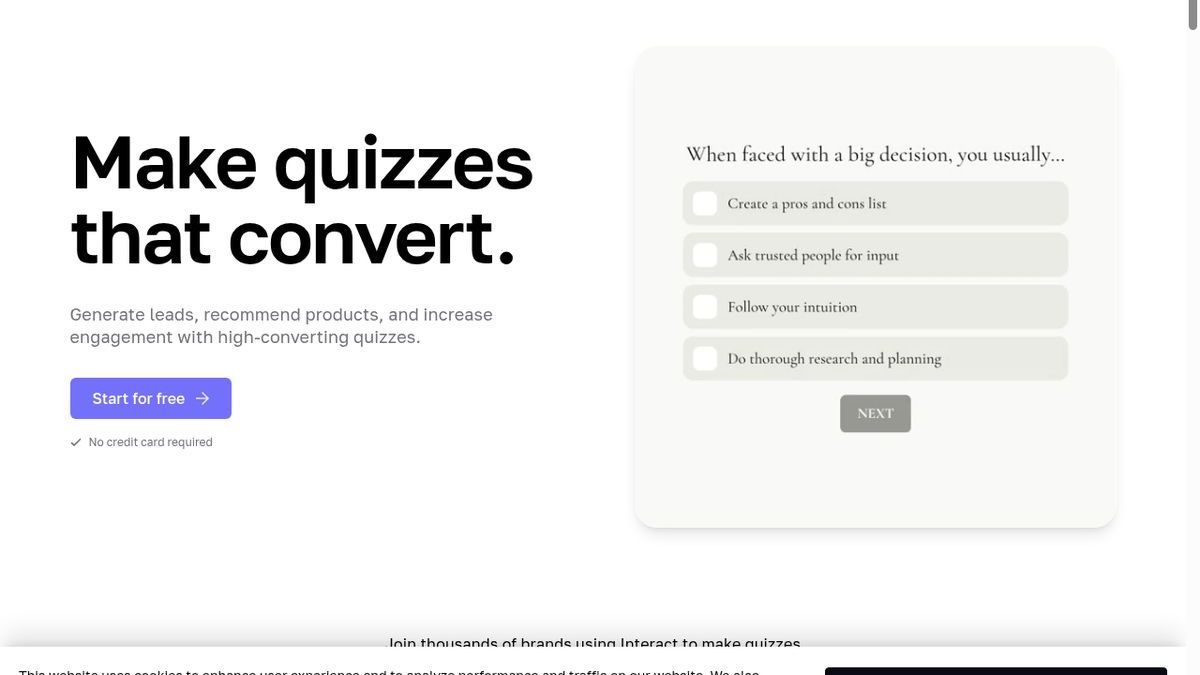 Interact homepage — quiz-focused lead generation platform