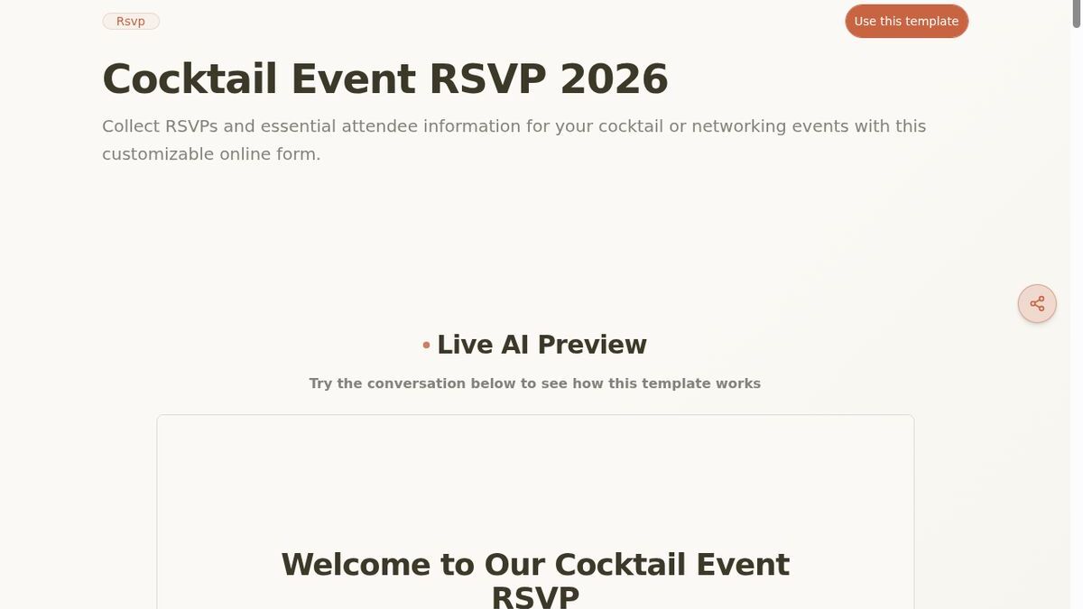 Dashform Cocktail Event RSVP template page screenshot