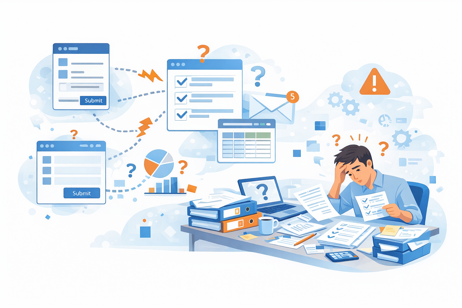 Illustration showing the limitations of generic intake tools and manual lead review for agencies