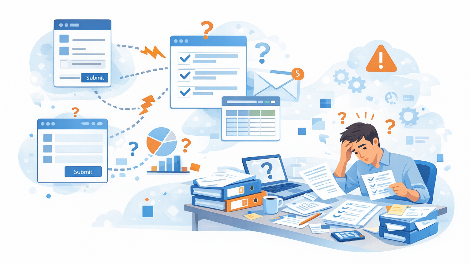 Illustration showing the limitations of generic intake tools and manual lead review for agencies