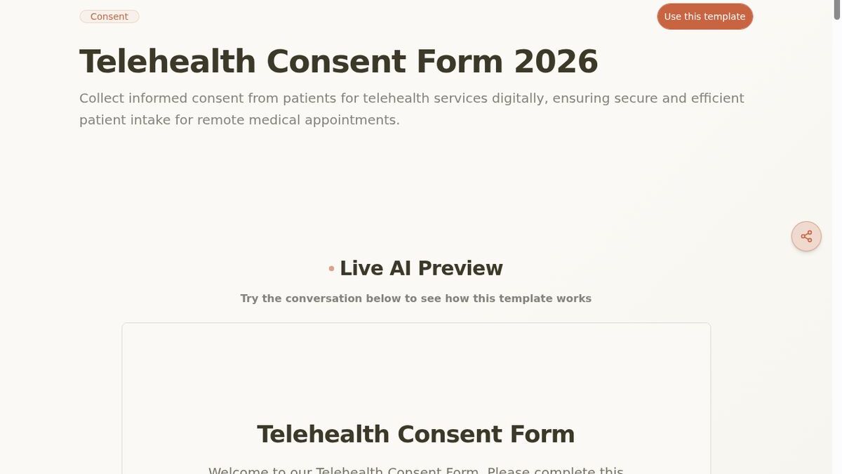 Dashform Telehealth Consent Form template page screenshot