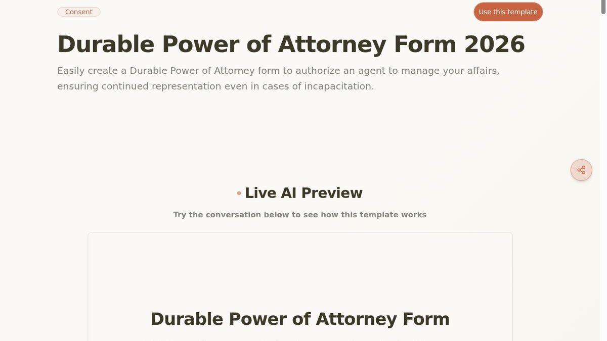 Dashform Power of Attorney Form template page screenshot