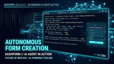 Dashform CLI - The first form builder for AI agents, terminal interface with glowing code