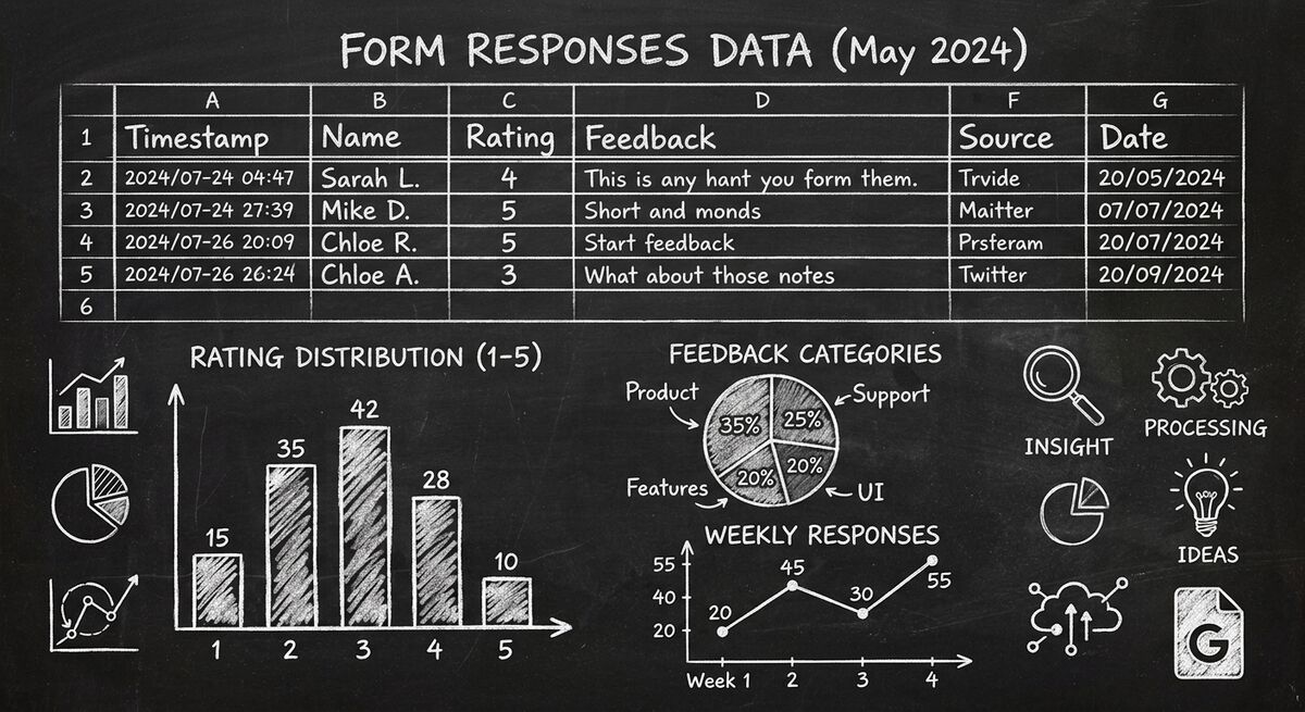 Google Sheets with form responses showing data and analytics charts