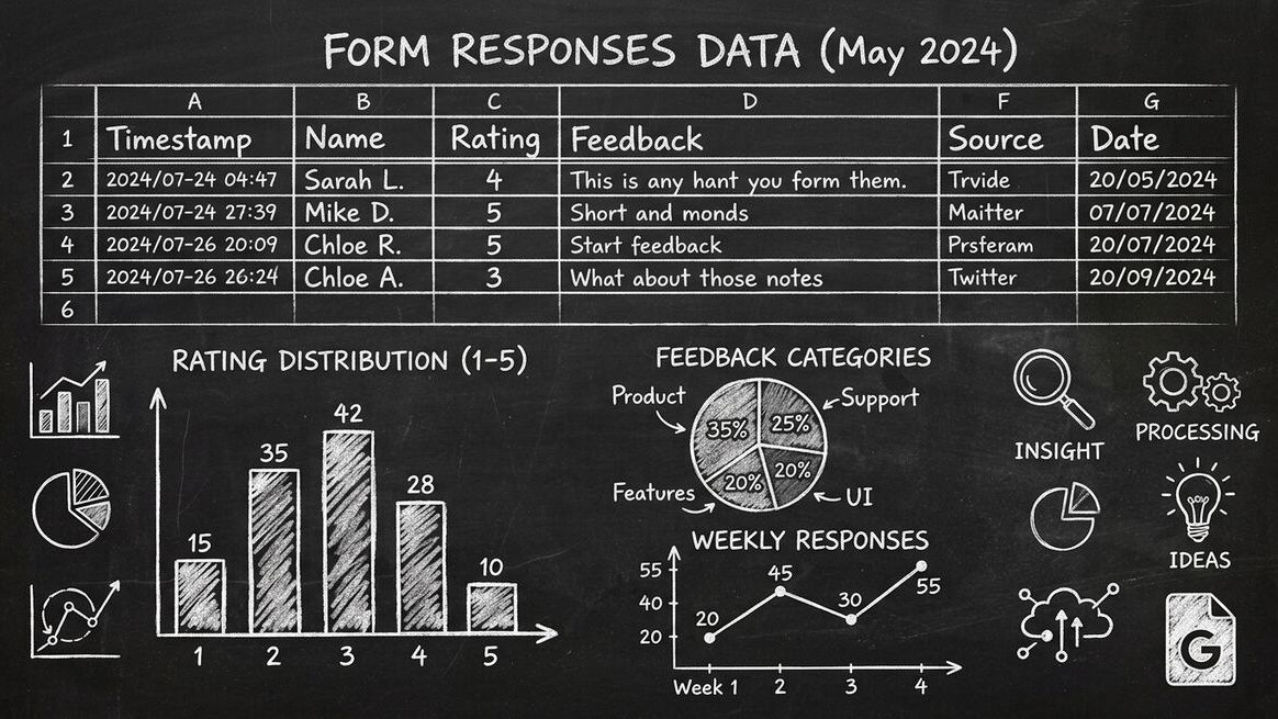 Google Sheets with form responses showing data and analytics charts