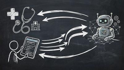 Chalkboard sketch of medical clinic AI automation with OpenClaw agent and Dashform patient forms