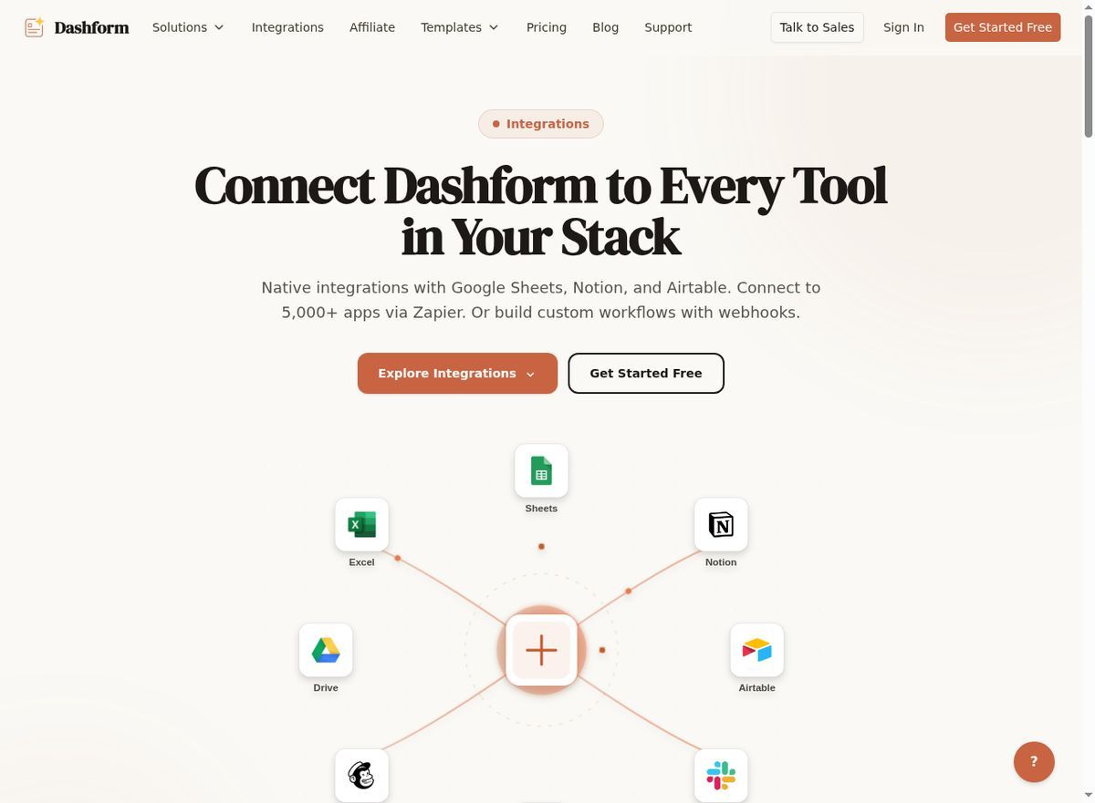 Dashform integrations — 200+ native integrations