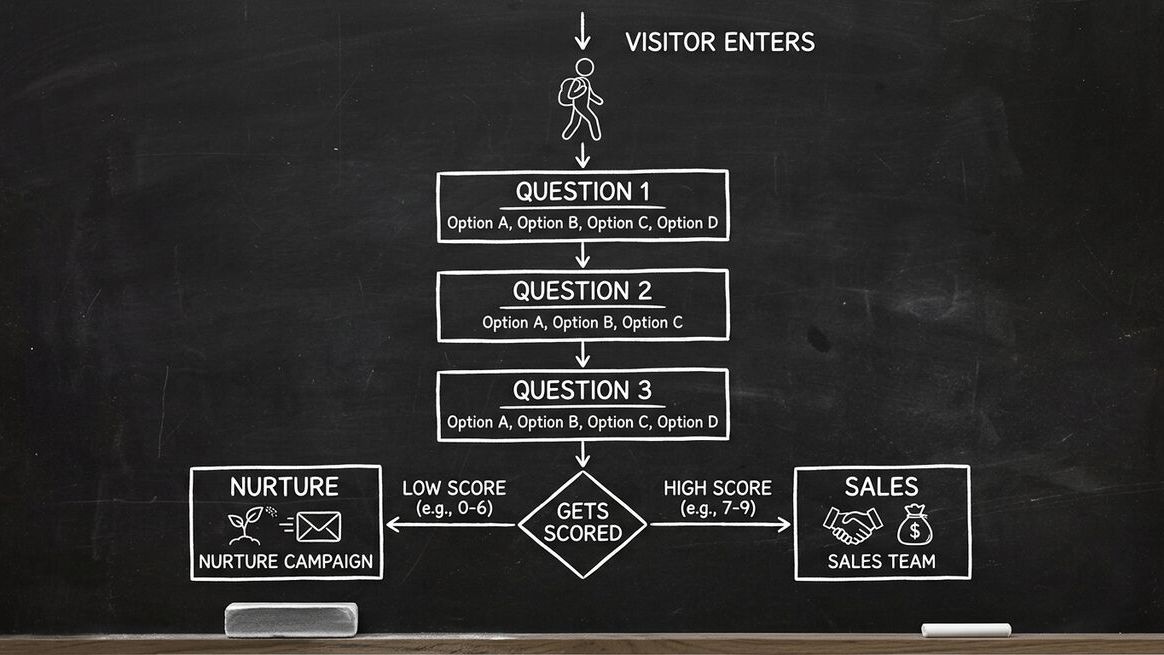 Interactive quiz funnel workflow diagram