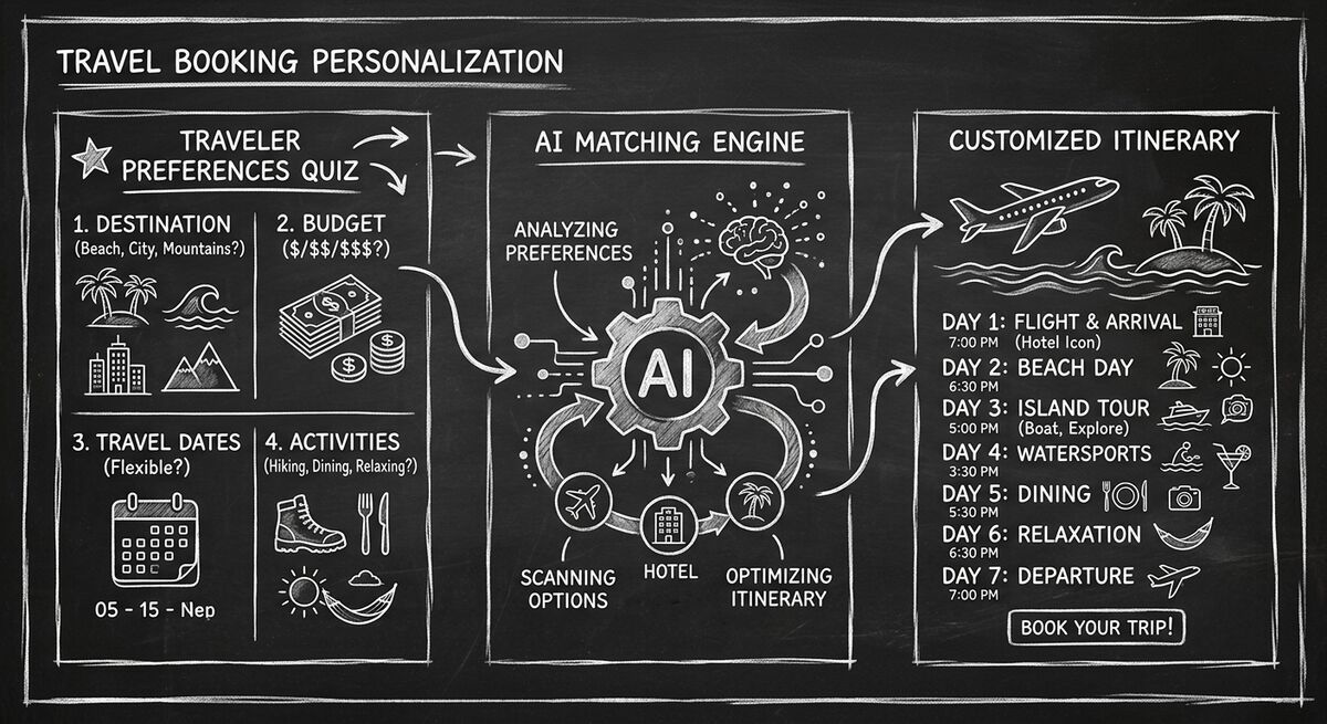 Travel booking personalization workflow with AI preference matching