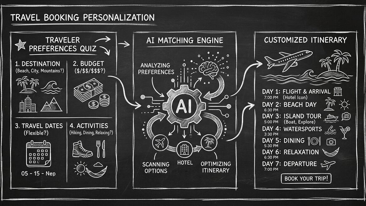Travel booking personalization workflow with AI preference matching