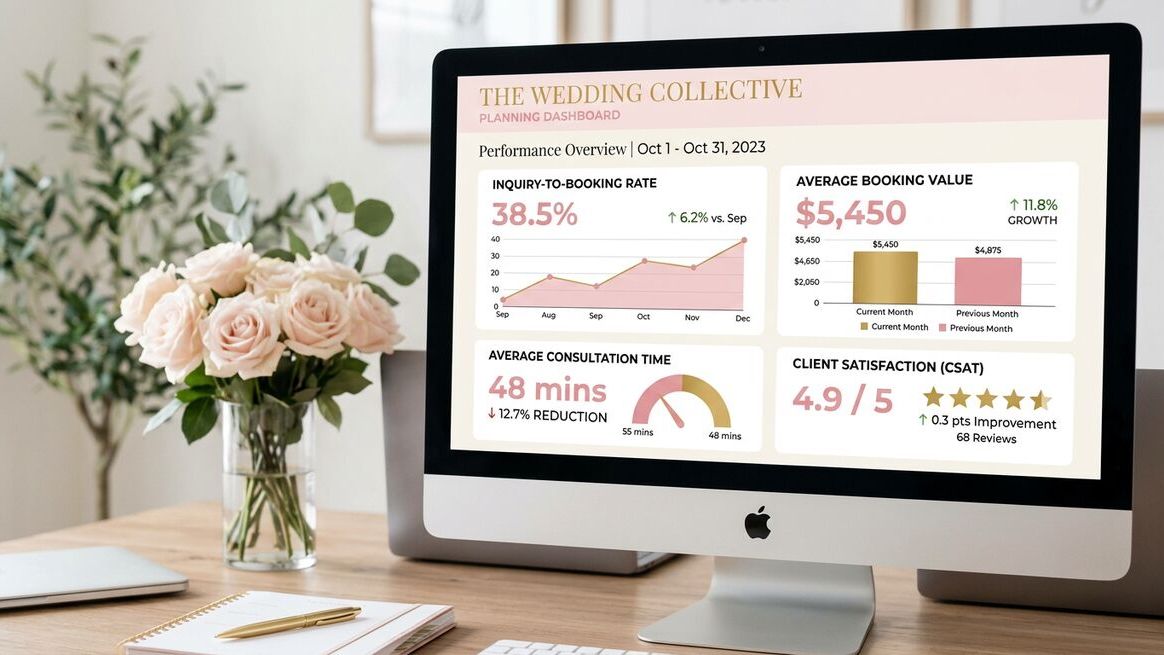 Dashboard showing wedding planning business growth metrics after implementing AI quiz funnel