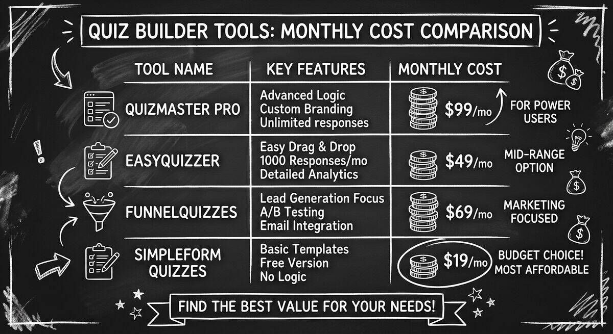 Pricing comparison showing different quiz builder tools monthly costs as stacked bars