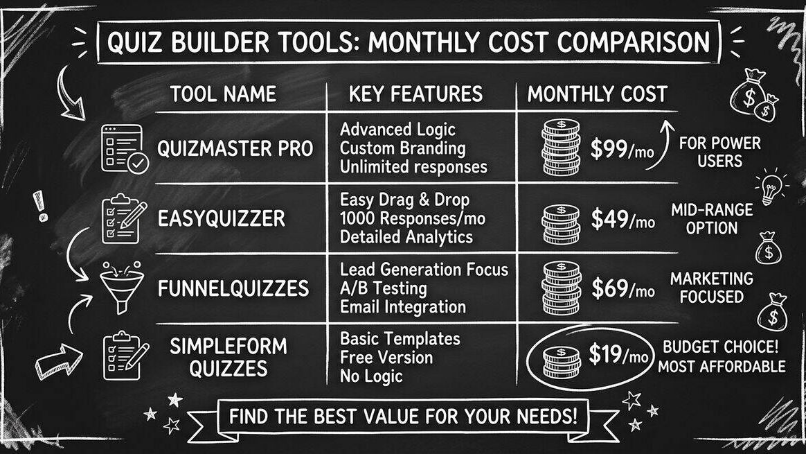 Pricing comparison showing different quiz builder tools monthly costs as stacked bars