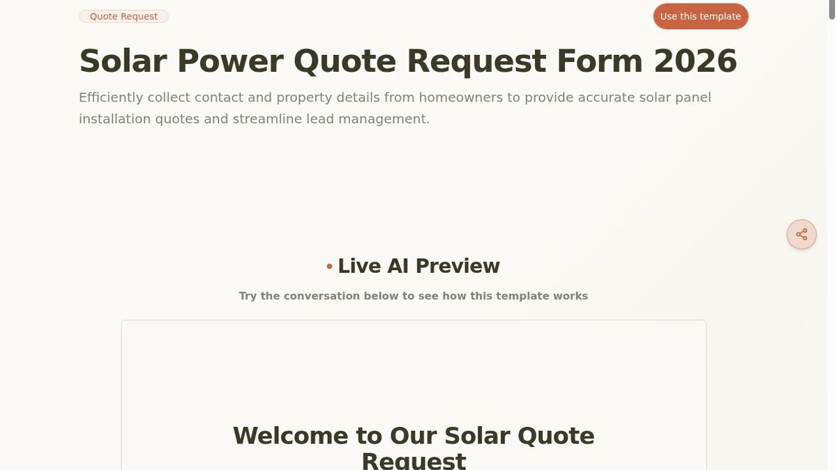 Dashform Quote Request Form template page screenshot
