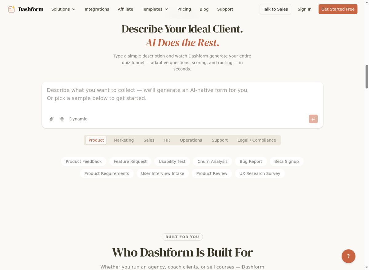 Dashform pricing for SaaS companies